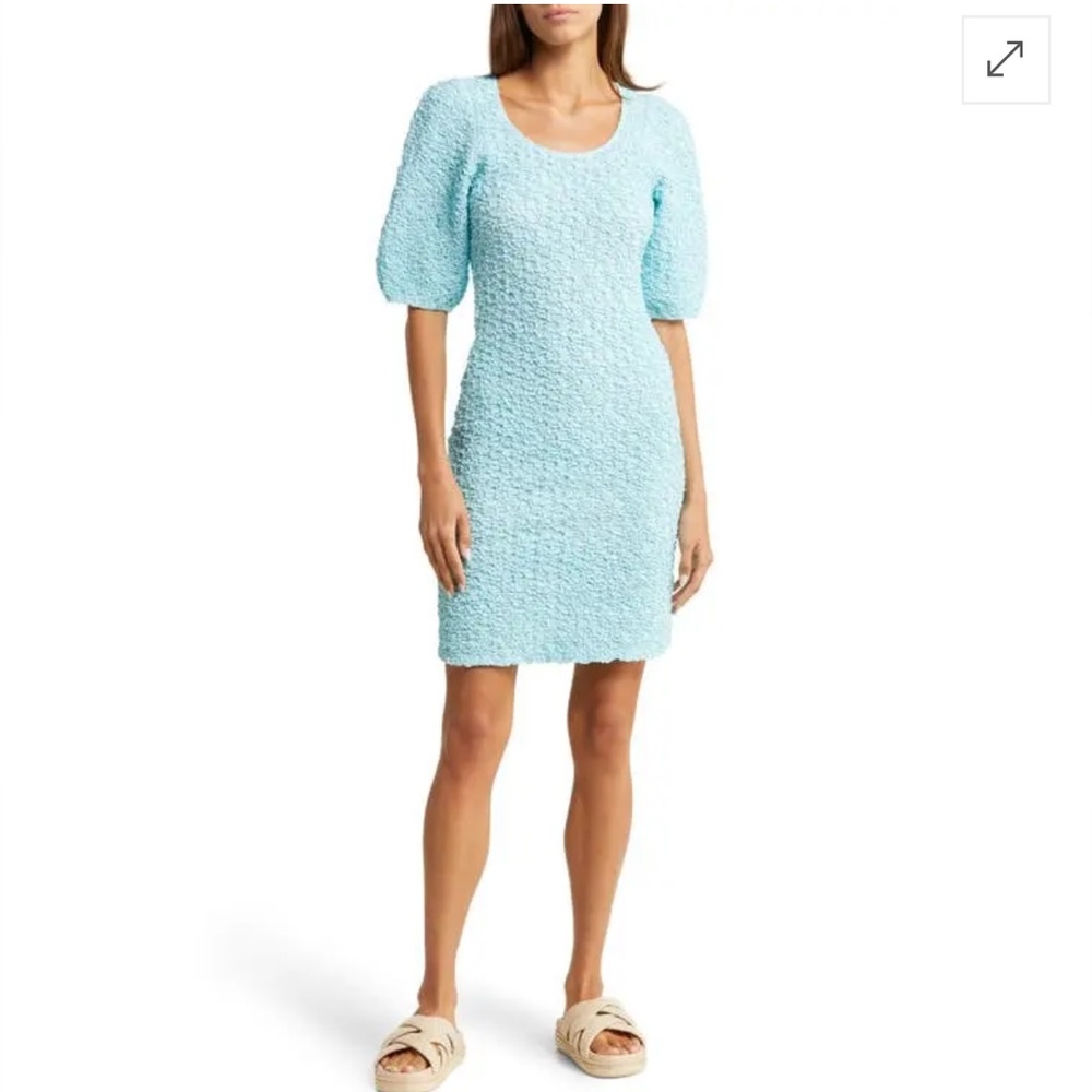 NWOT Samsoe Samsoe Sophia Textured Body-Con Minidress in Iced Aqua SZ S
